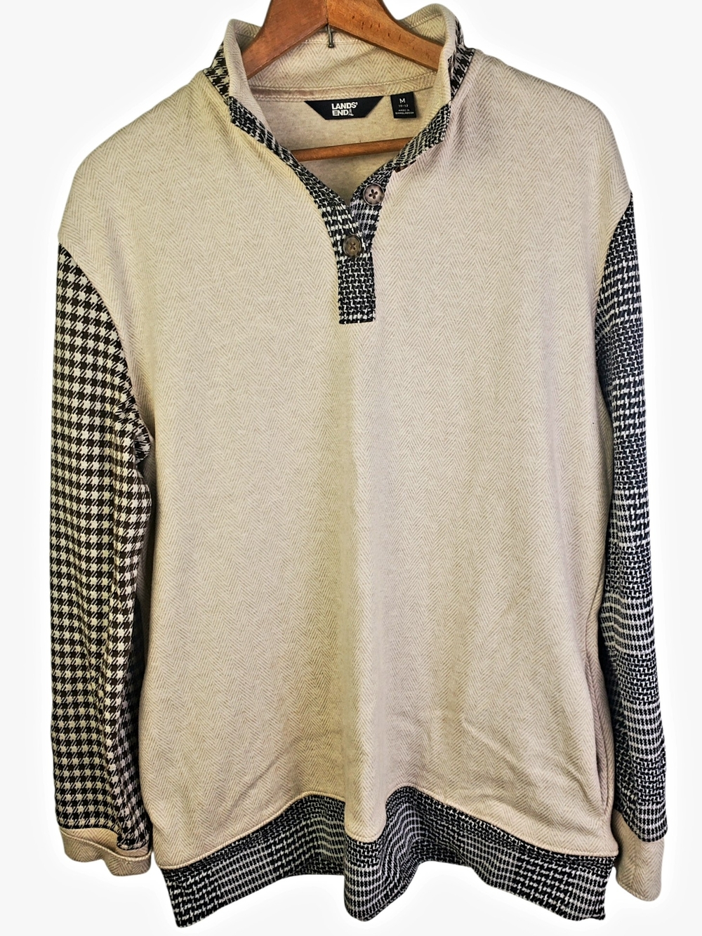 Lands' End Women's MED (10-12) Houndstooth Plaid Sprt Knit Fleece Pullover. #372
